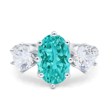 Oval Art Deco Engagement Ring Simulated Paraiba Tourmaline CZ 925 Sterling Silver